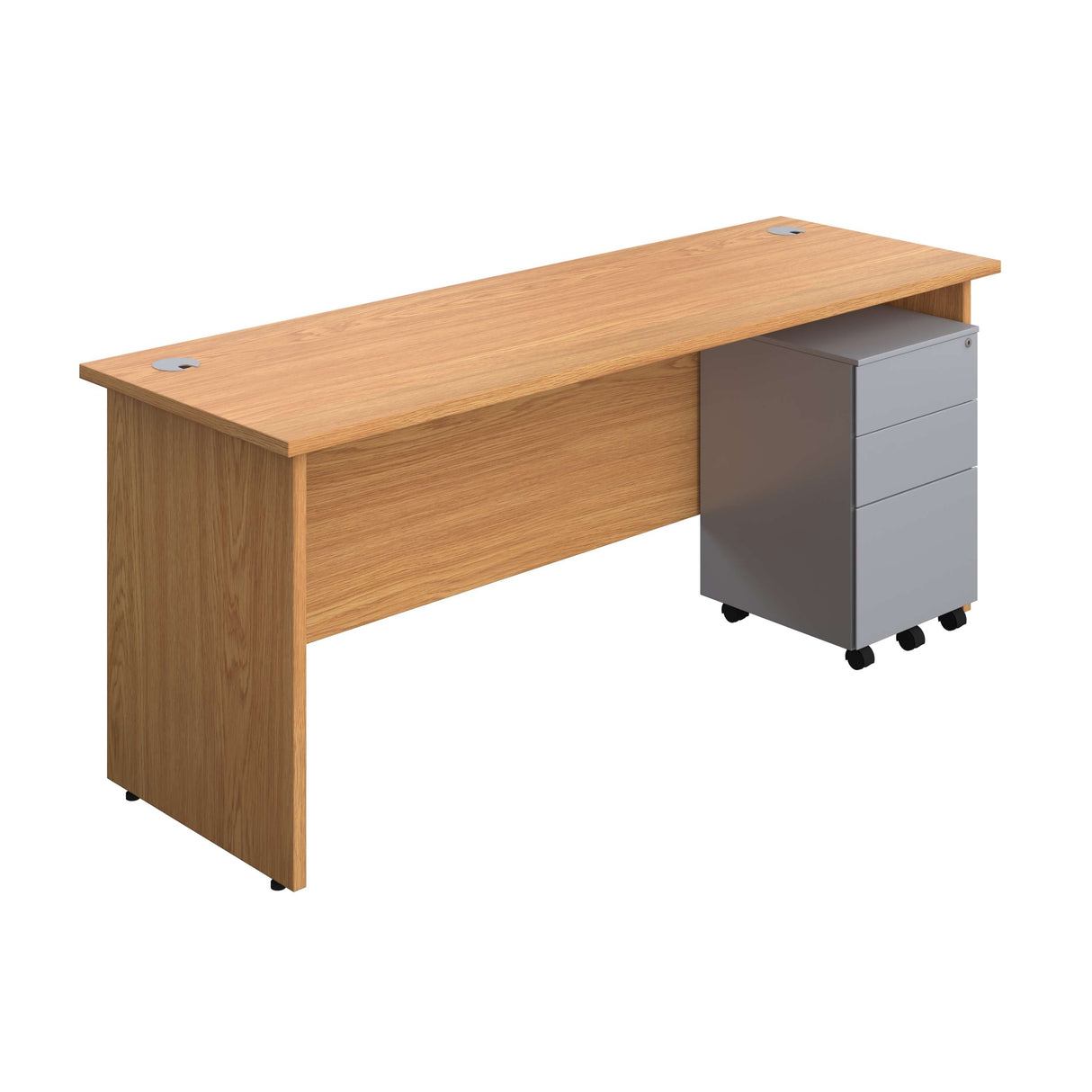 Panel Rectangular Desk + 3 Drawer Steel Pedestal Bundle  600