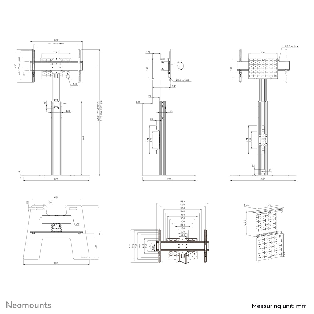 Neomounts FL45S-825BL1 MOVE TV Floor Stand 37-75"
