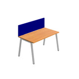 Synergy 1SP Bench Desk|1400X800mm|A-Frame|Beech/Silver|Royal Blue Screen