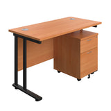 Twin Upright Rectangular Desk + Mobile 2 Drawer Pedestal  600
