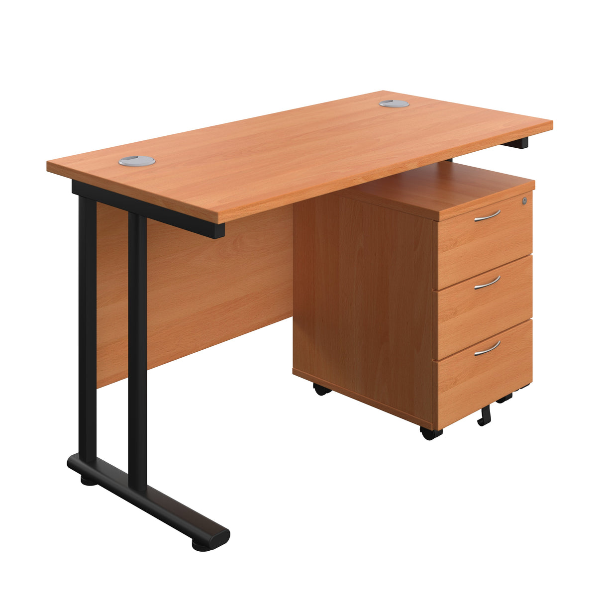 Twin Upright Rectangular Desk + Mobile 3 Drawer Pedestal  600