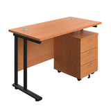 Twin Upright Rectangular Desk + Mobile 3 Drawer Pedestal  600