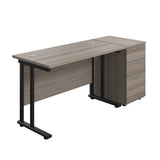 Twin Upright Rectangular Desk + Desk High 3 Drawer Pedestal  600