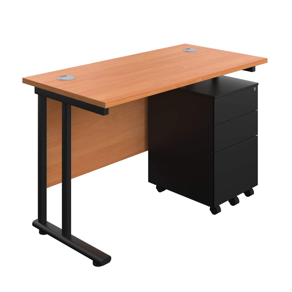 Twin Upright Rectangular Desk + Under Desk Steel Pedestal 3 Drawers  600