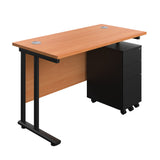 Twin Upright Rectangular Desk + Slimline Steel Pedestal 3 Drawers  600