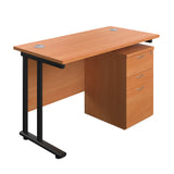 Twin Upright Rectangular Desk + High Mobile Pedestal 3 Drawer  600