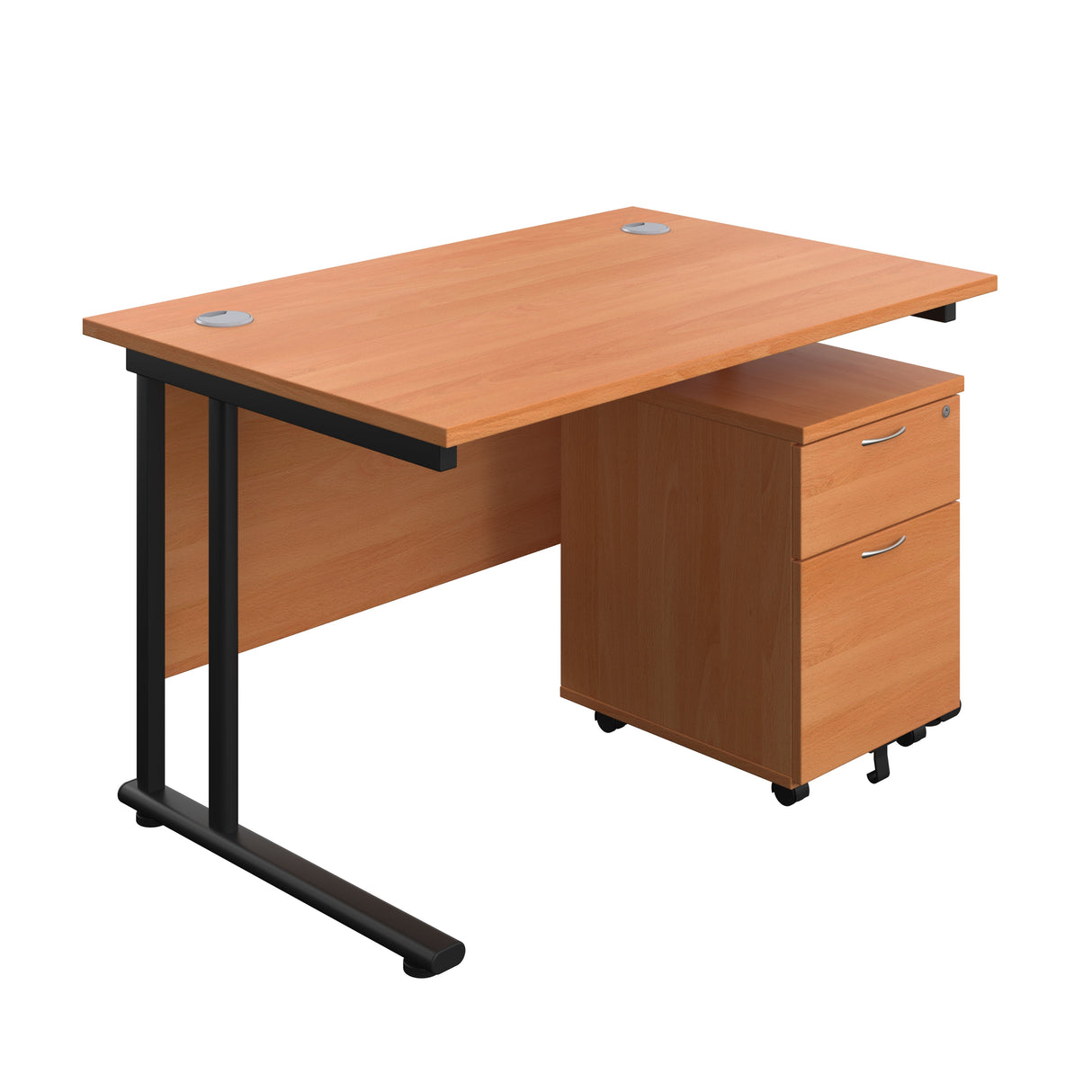 Twin Upright Rectangular Desk + Mobile 2 Drawer Pedestal  800