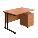 Twin Upright Rectangular Desk + Mobile 3 Drawer Pedestal  800