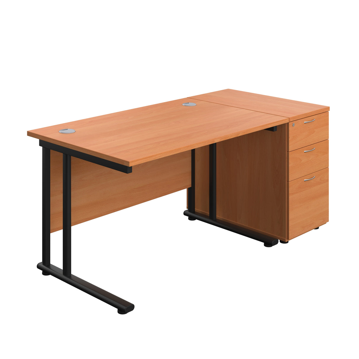 Twin Upright Rectangular Desk + Desk High 3 Drawer Pedestal  800