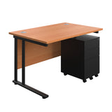 Twin Upright Rectangular Desk + Under Desk Steel Pedestal 3 Drawers  800