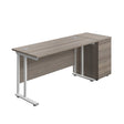 Twin Upright Rectangular Desk + Desk High 3 Drawer Pedestal  | 1400X600 | Grey Oak/White