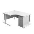 Twin Upright Left Hand Radial Desk + High Mobile Pedestal 3 Drawer  | 1600X1200 | White/White