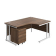 Twin Upright Right Hand Radial Desk + Mobile 2 Drawer Pedestal  | 1600X1200 | Dark Walnut/White