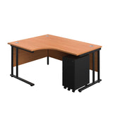 Twin Upright Right Hand Radial Desk + Under Desk Steel Pedestal 3 Drawers