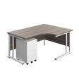 Twin Upright Right Hand Radial Desk + Under Desk Steel Pedestal 3 Drawers  | 1600X1200 | Grey Oak/White