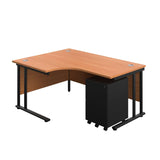 Twin Upright Right Hand Radial Desk + Slimline Steel Pedestal 3 Drawers