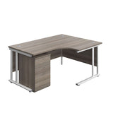 Twin Upright Right Hand Radial Desk + High Mobile Pedestal 3 Drawer  | 1600X1200 | Grey Oak/White