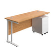 Twin Upright Rectangular Desk + Under Desk Steel Pedestal 3 Drawers  | 1600X600 | Nova Oak/White