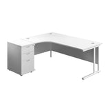 Twin Upright Left Hand Radial Desk + Desk High 3 Drawer Pedestal  | 1800X1200 | 600mm Deep Pedestal | White/White