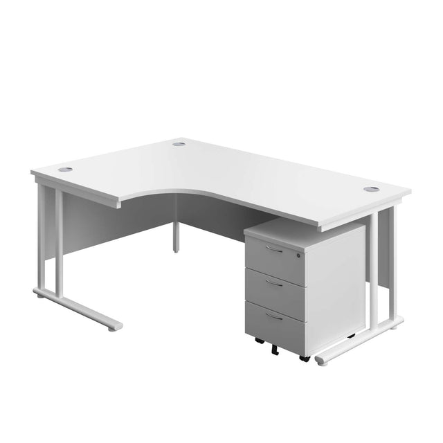 Twin Upright Left Hand Radial Desk + Mobile 3 Drawer Pedestal  | 1800X1200 | White/White