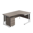 Twin Upright Right Hand Radial Desk + Mobile 3 Drawer Pedestal  | 1800X1200 | Grey Oak/White
