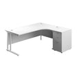 Twin Upright Right Hand Radial Desk + Desk High 3 Drawer Pedestal  | 1800X1200 | 600mm Deep Pedestal | White/White