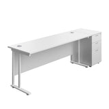 Twin Upright Rectangular Desk + Desk High 3 Drawer Pedestal  | 1800X600 | White/White