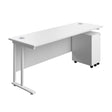 Twin Upright Rectangular Desk + Slimline Steel Pedestal 3 Drawers  | 1800X600 | White/White