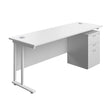 Twin Upright Rectangular Desk + High Mobile Pedestal 3 Drawer  | 1800X600 | White/White
