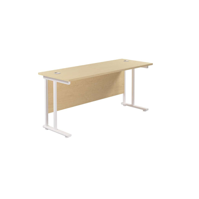 Twin Upright Rectangular Desk: 600mm Deep  | 1800X600 | Maple/White