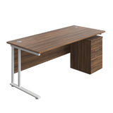 Twin Upright Rectangular Desk + High Mobile Pedestal 3 Drawer  | 1800X800 | Dark Walnut/White