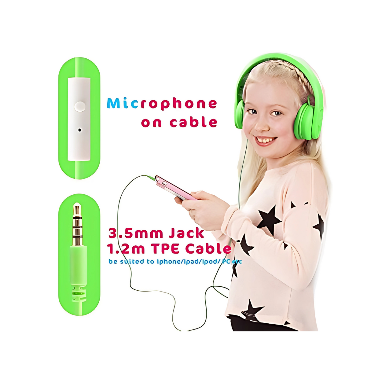 Classroom Headphone Set (32 Almost Unbreakable Green, 4 Pole, USB, or USB-C)