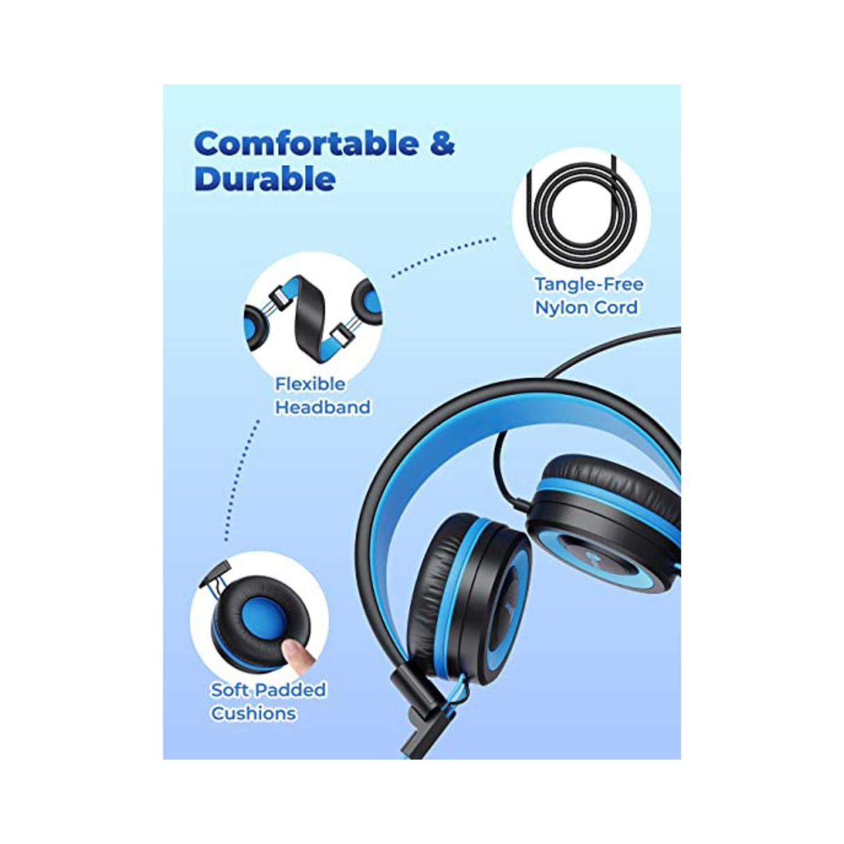 Foldable, Lightweight yet Rugged Black/Blue headphone Braided cable Mic 4pole