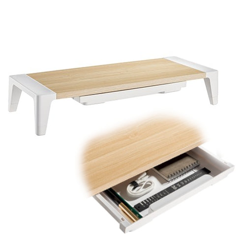 White Birch Monitor Riser With Drawer 100mm