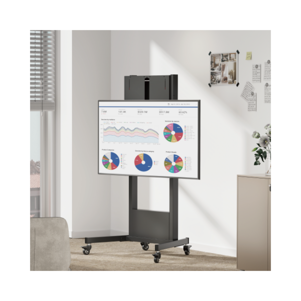 Manual Height-Adjustable Mobile Stand For 55"- 86" Interactive Displays