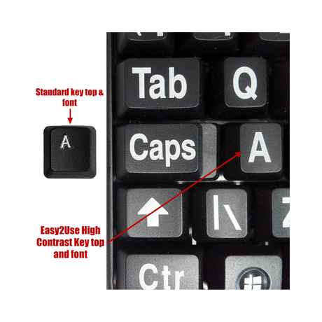 Easy2Use USB Keyboard -  Large White Font on Black Keys