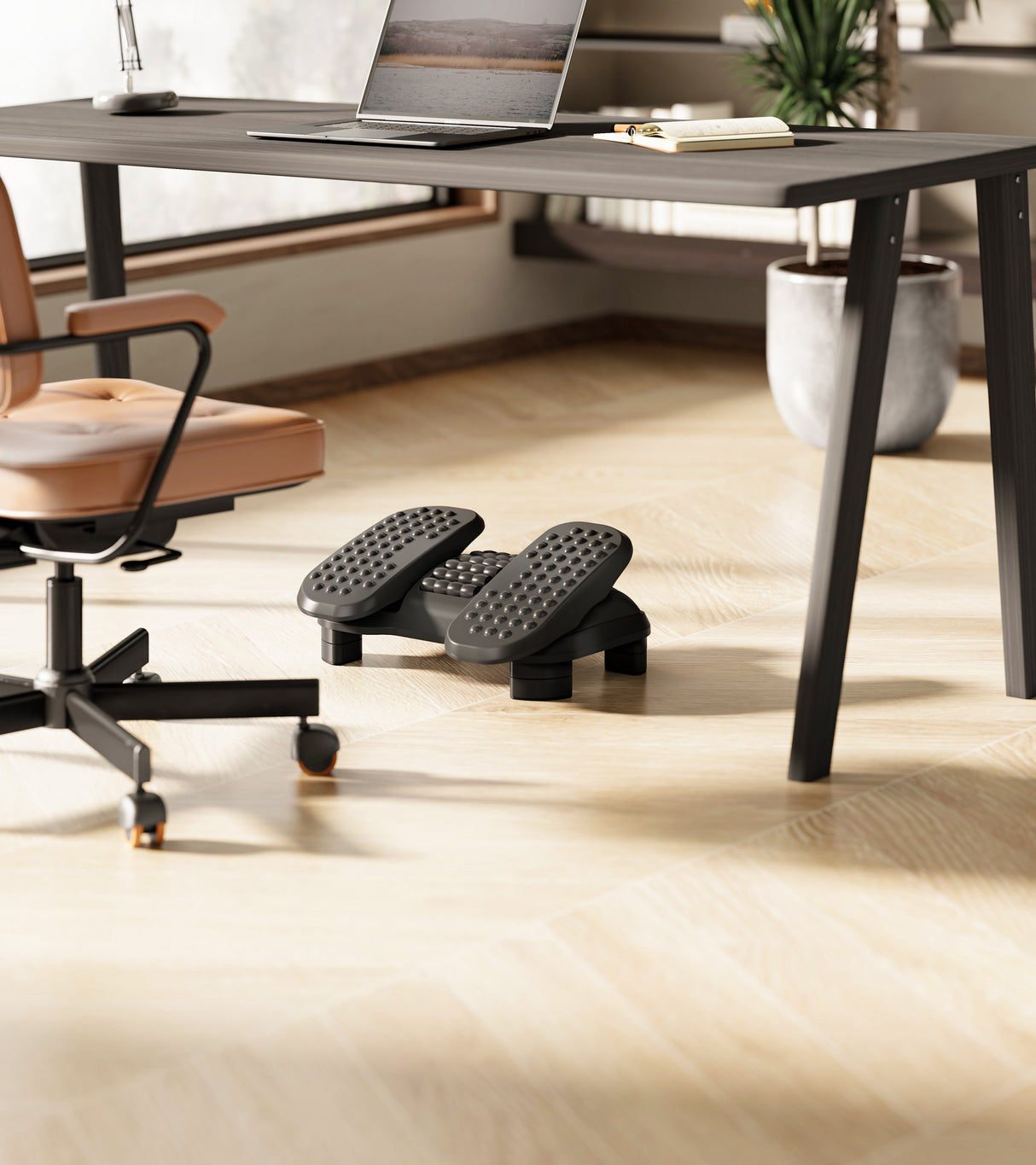 Adjustable Black Massage Footrest with Split Pedals