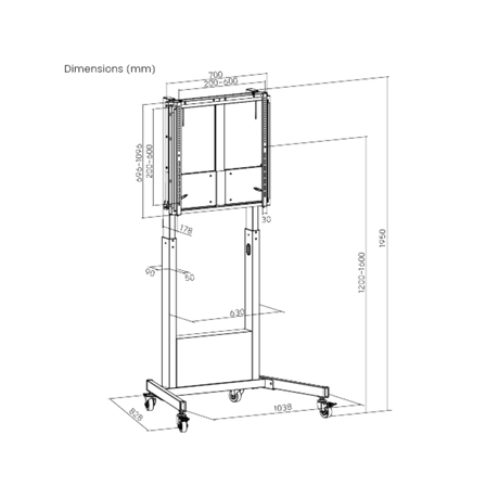 Manual Height-Adjustable Mobile Stand For 55"- 86" Interactive Displays