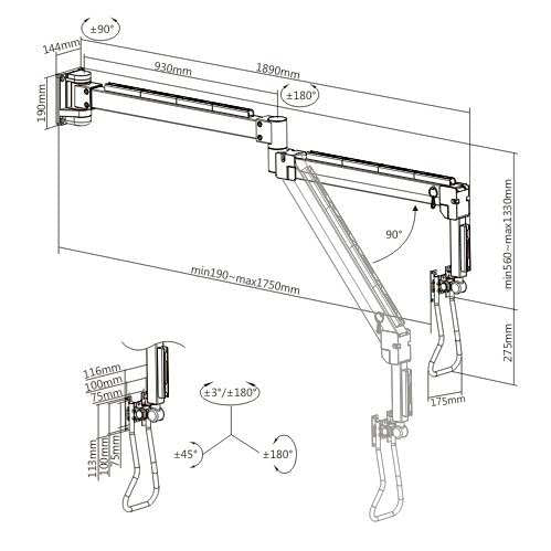 Extra Long Reach Articulated Wall Monitor Arm