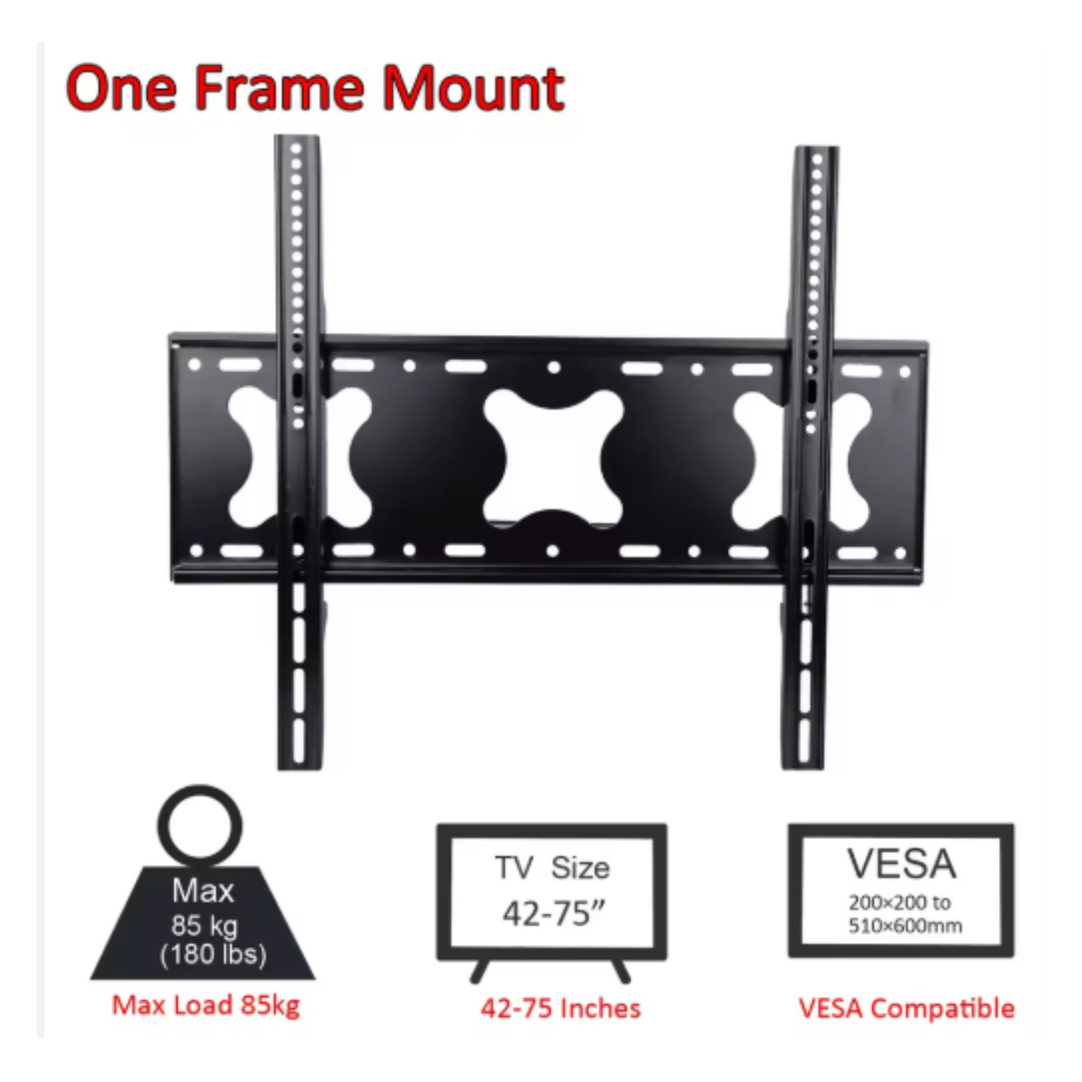Heavy Duty  Fixed Wall Mount 42" to 75" screen,  75Kg max load