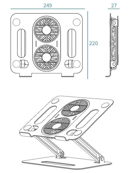 Quality Aluminium Laptop Stand with USB powered Cooling Fans
