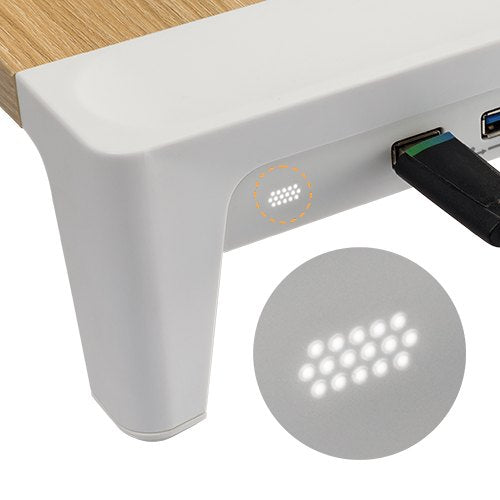 White Birch Monitor Riser 80mm High  - with inbuilt 3 port USB hub