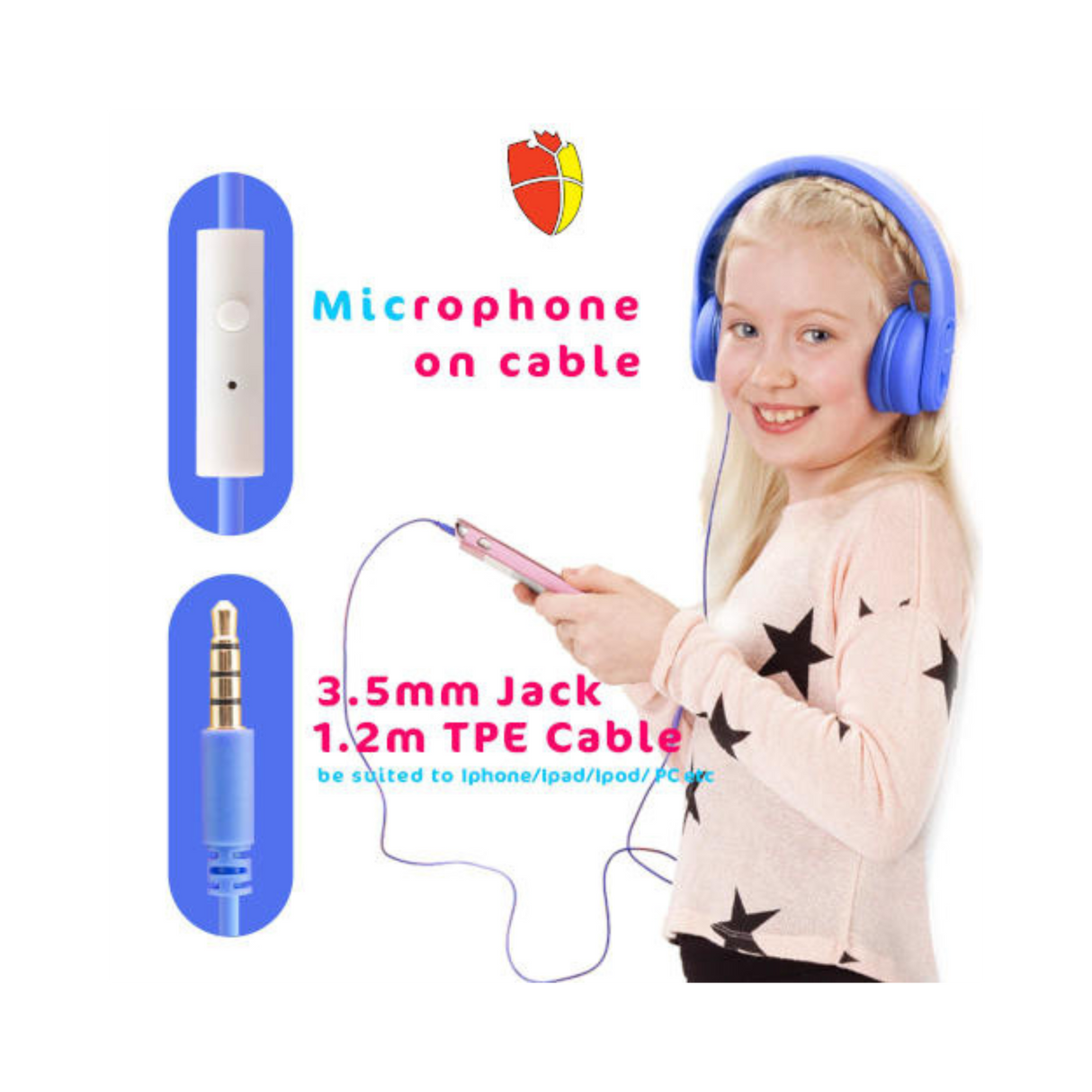 Classroom Headphone Set (24 Almost Unbreakable Blue, 4 Pole, USB, or USB-C)