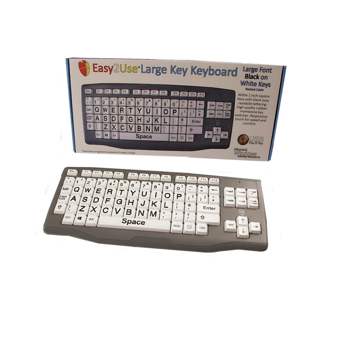 Easy2Use Large Key Large Black Print White Keys Keyboard