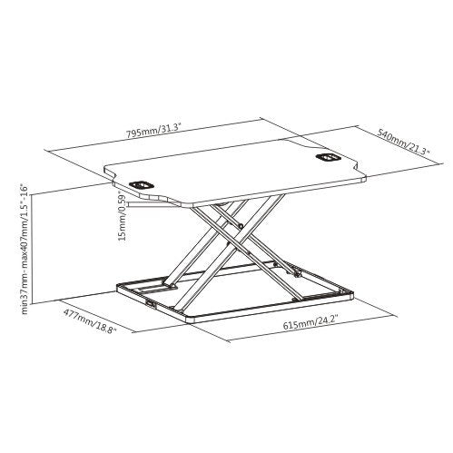 Ultra Slim Gas Sprung Sit-Stand Workstation ideal for laptops