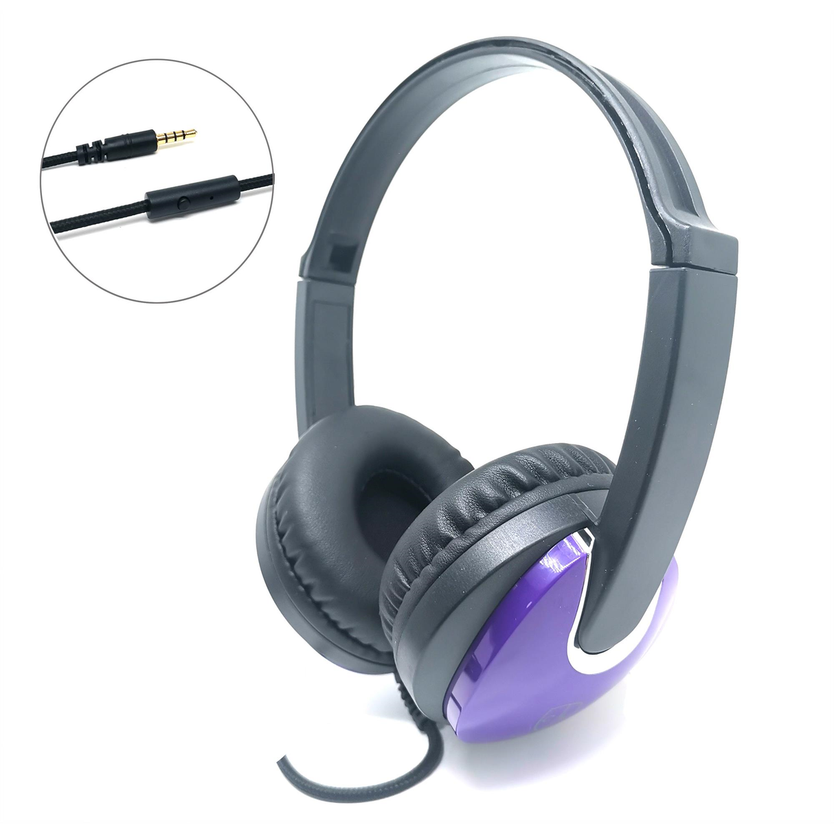 Quality Headphone with microphone, braided cable and 4 Pole connector -  Purple