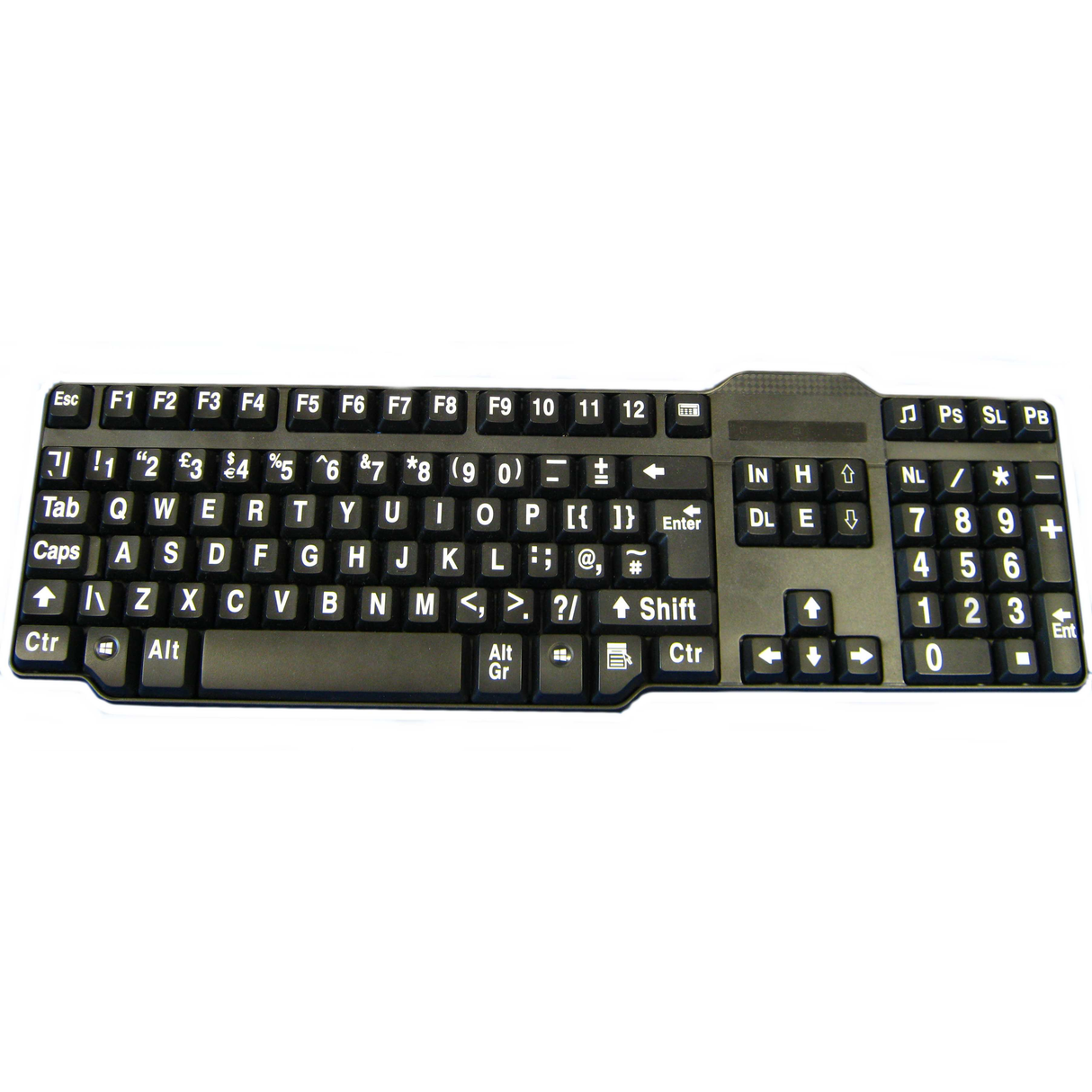 Easy2Use USB Keyboard -  Large White Font on Black Keys